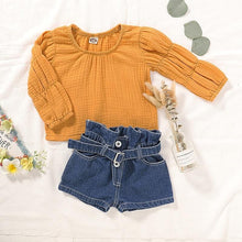 Carregar imagem no visualizador da galeria, Conjunto Blusa + Shorts Clochard Jeans - Tamanhos de 1 a 4 anos