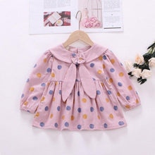 Carregar imagem no visualizador da galeria, Vestido de Bolinhas Gola Estilo Marinheira - Tamanhos de 1 a 5 anos