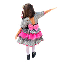 Carregar imagem no visualizador da galeria, Fantasia Vestido Caipira Junino Infantil Tule Quadriculado Preto e Branco Luxo