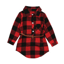 Carregar imagem no visualizador da galeria, Vestido Chemise Xadrez com Cinto - Tamanhos de 1 a 5 anos