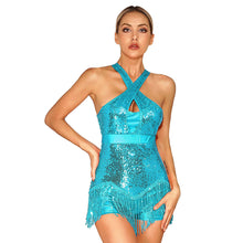 Carregar imagem no visualizador da galeria, Vestido de Dança Latina com Franja de Lantejoulas