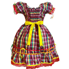 Carregar imagem no visualizador da galeria, Vestido Xadrez Colorido Festa Junina São João Caipira Infantil Criança Luxo
