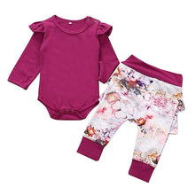 Upload image to gallery viewer, Matching bodysuit and pants set with ruffles - Sizes 0 to 18 months