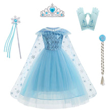 Upload image to gallery viewer, Frozen Elsa Ice Star Costume Dress with Accessories (5pcs)