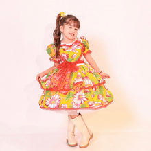 Carregar imagem no visualizador da galeria, Vestido Quadrilha Amarelo Caipira Junino Florido Infantil Criança Luxo