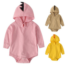 Carregar imagem no visualizador da galeria, Body Unissex com Capuz e Costas de Dinossauro - Tamanhos de 0 a 2 anos