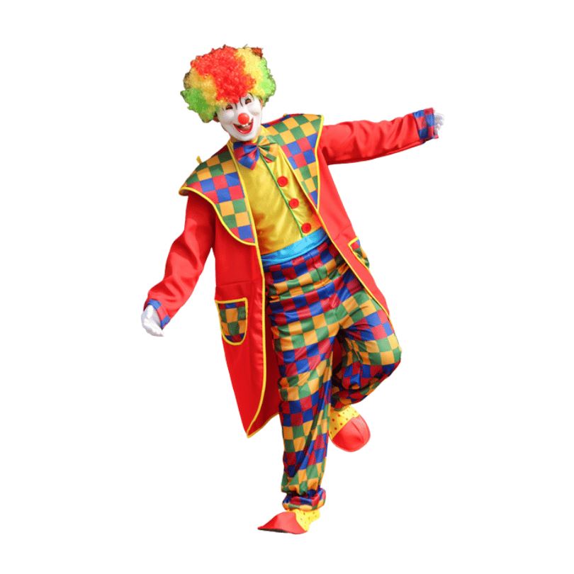 Adult Red Clown Cosplay Costume with Colorful Plaid