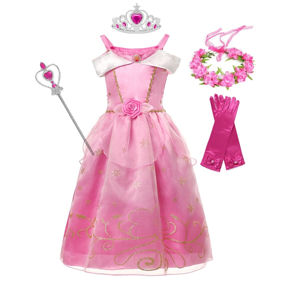 Vestido Fantasia Princesa Aurora Primavera + Acessórios - A Bela Adormecida