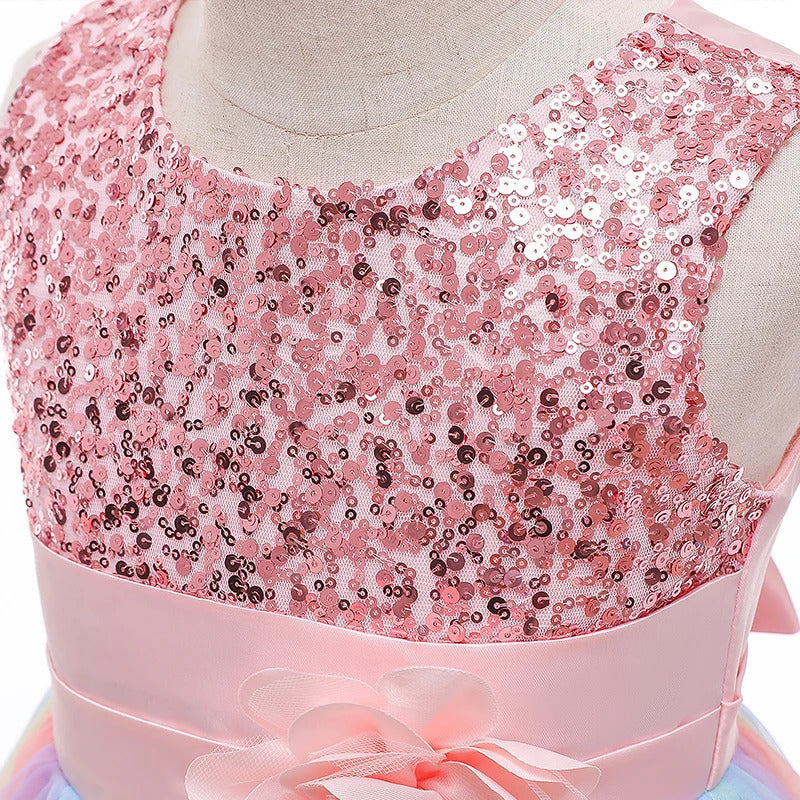 Sequined Short-Sleeve Dress for Girls