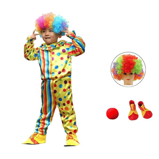 Fantasia Palhaço Colorida com Listras e Bolinhas Infantil Menino + Acessórios
