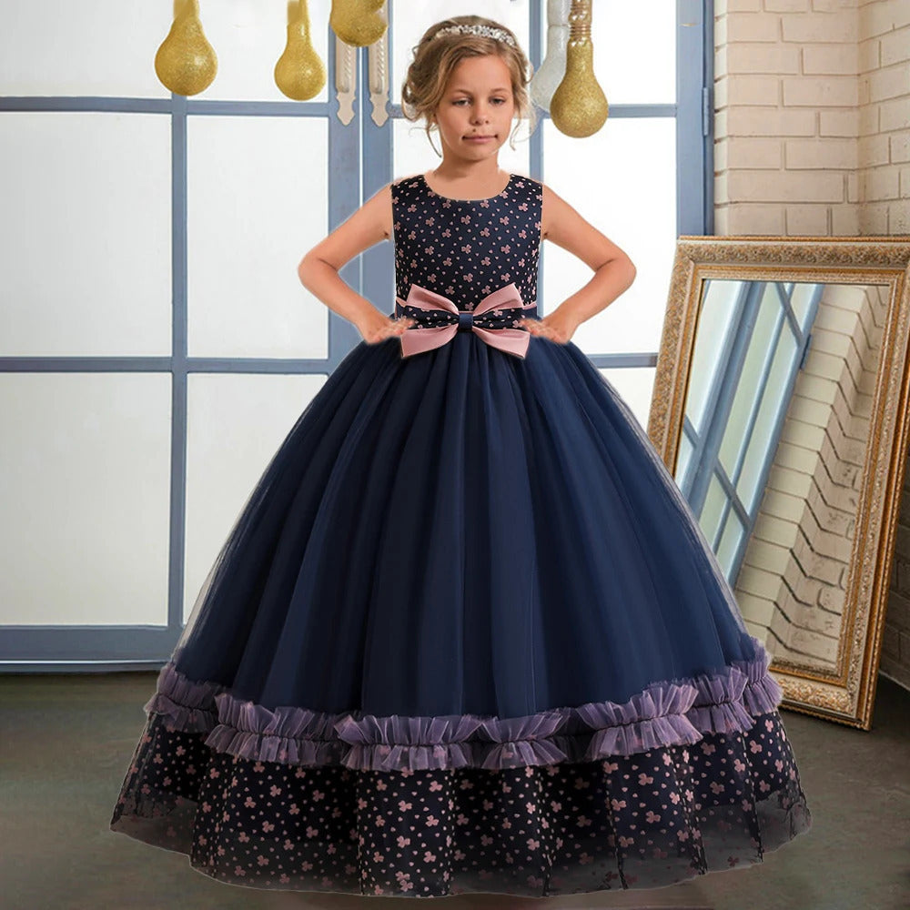 Long Printed Party Dress for Kids