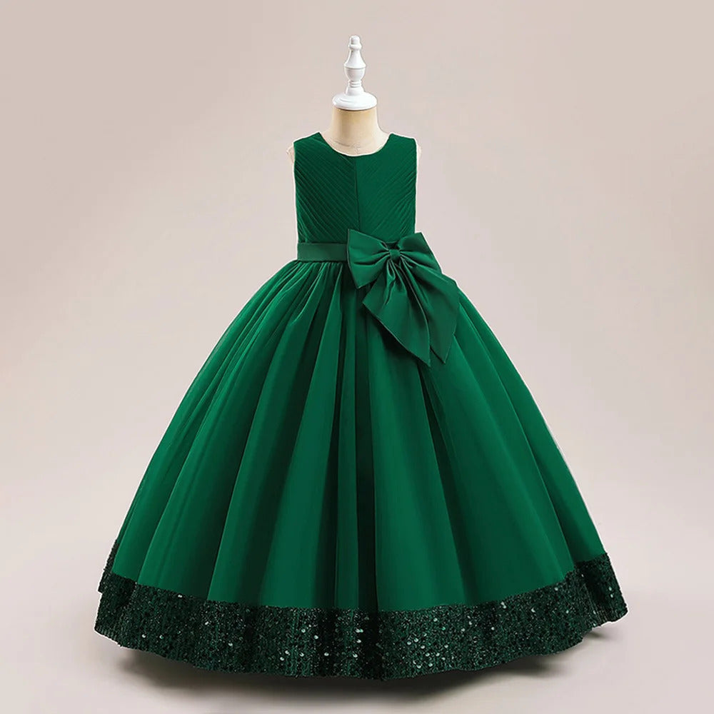 Sequin dress with hem and large bow for Kids.