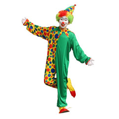 Fantasia Palhaço Cosplay Adulto Macacão Verde e Estampa de Bolinhas