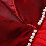 Red dress with pearls