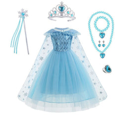 Vestido Fantasia Elsa Estrela de Gelo Frozen Com Acessórios 7pcs