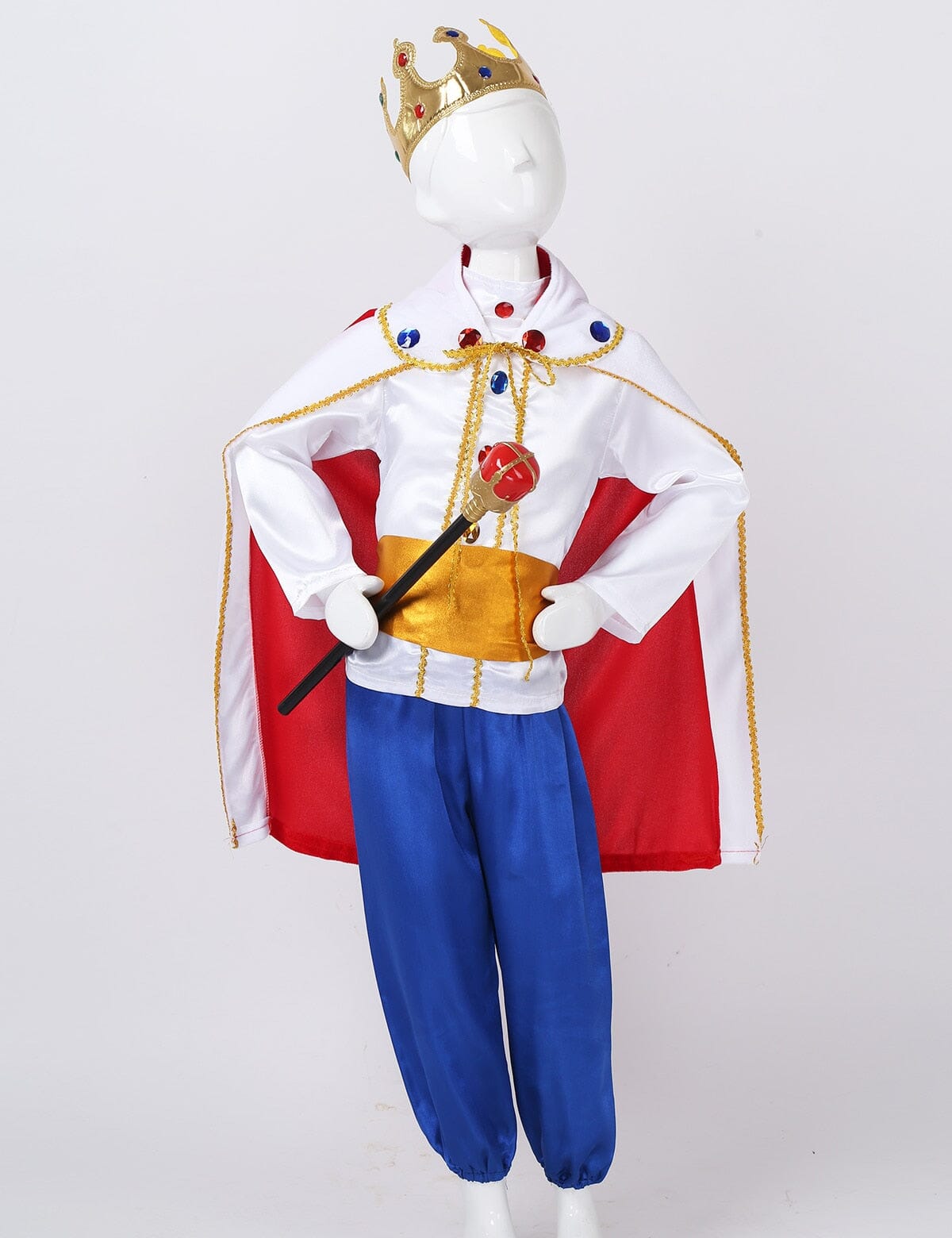 King Costume: White Cape, Crown, and Staff