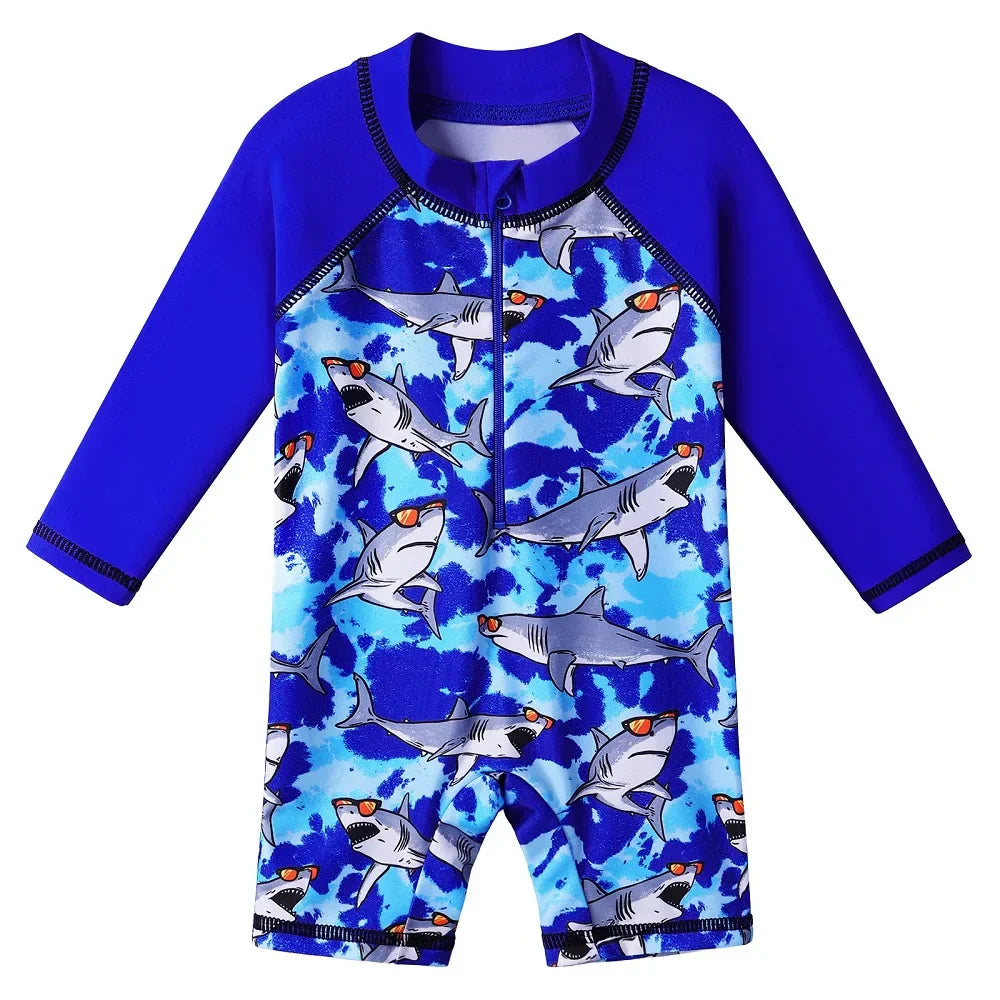 Swimsuit for Boys from Newborn to 6 Years Old with Navy Shark Design and UV50+ Protection