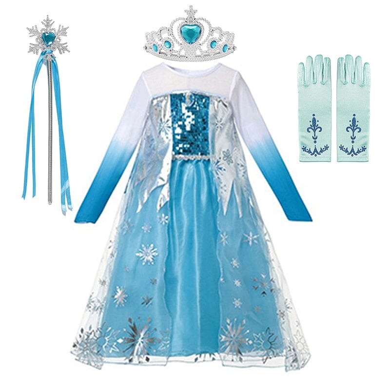 Vestido Princesa Elsa Frozen Com Acessórios