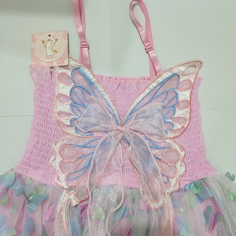 Pink Dress with Butterfly Details and LED Lights for Kids