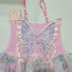 Vestido Rosa Detalhes de Borboleta com Led Infantil