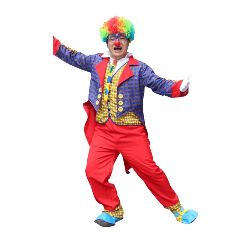 Adult Clown Cosplay Costume – Purple Suit with Red Pants