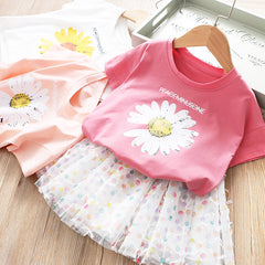 Conjunto Infantil Feminino Florzinha e Sainha Tule