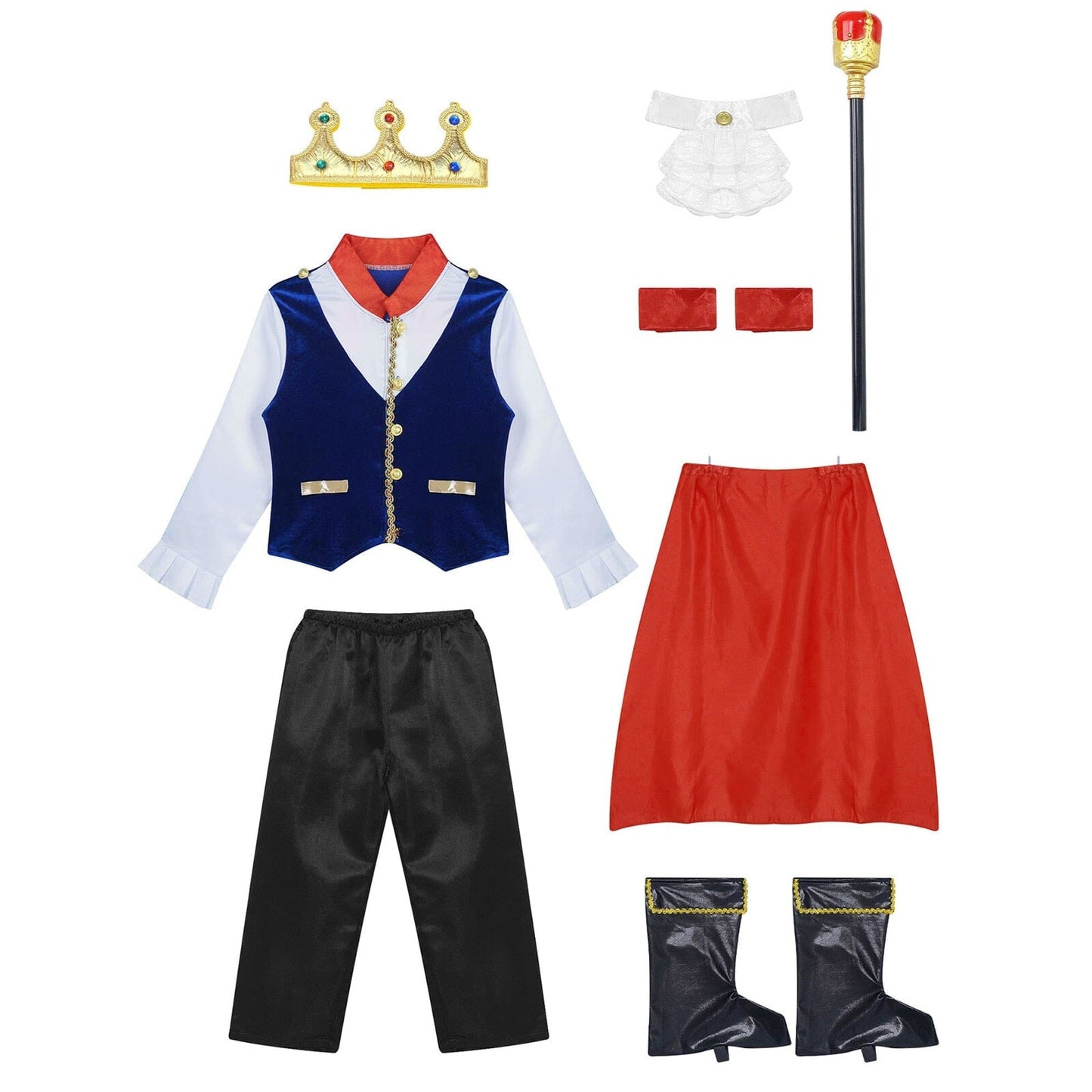 Blue Prince Costume: Cape, Crown, and Staff