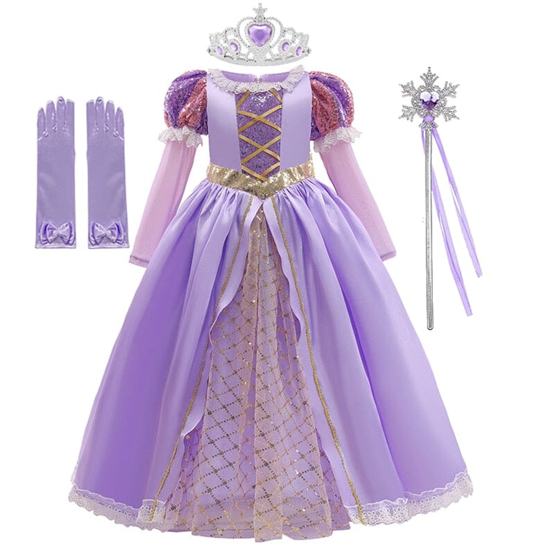 Vestido Fantasia Rapunzel Premium Manga Longo + Acessórios