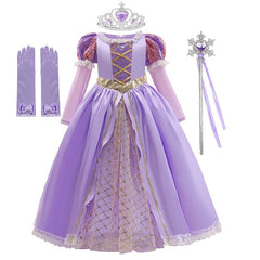 Vestido Fantasia Rapunzel Premium Manga Longo + Acessórios