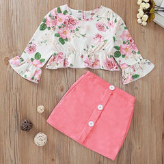 Conjunto Saia e Cropped Floral - Tamanhos de 1 a 5 anos