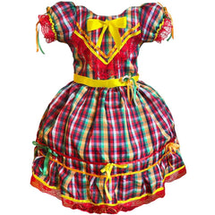 Vestido Xadrez Colorido Festa Junina São João Caipira Infantil Criança Luxo