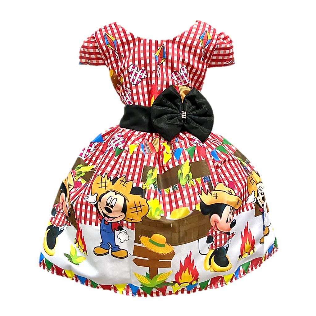 Vestido Quadrilha Junino Caipira Vermelho Minnie Miquei Quadriculado Infantil Criança Luxo