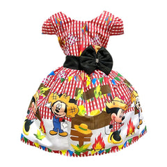 Vestido Quadrilha Junino Caipira Vermelho Minnie Miquei Quadriculado Infantil Criança Luxo