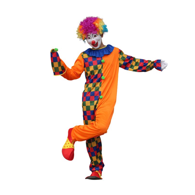 Adult Orange Clown Cosplay Costume with Colorful Plaid