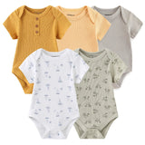 5-Piece Short-Sleeved Cotton Baby Boy Onesie Set (0-12 Months) KIT 1