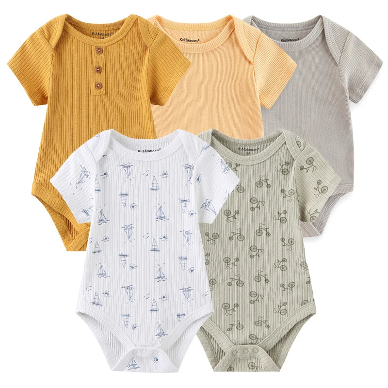 5-Piece Short-Sleeved Cotton Baby Boy Onesie Set (0-12 Months) KIT 1