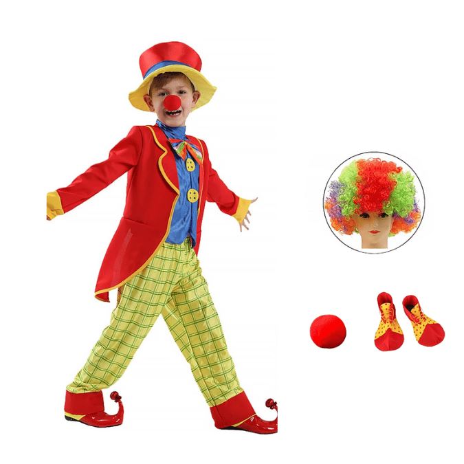 Fantasia Palhaço com Blaiser Vermelho Infantil Menino + Acessórios