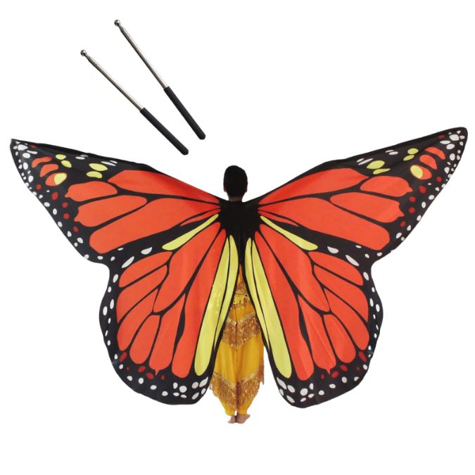 Set of Orange Butterfly Wings + Stick, for dancing