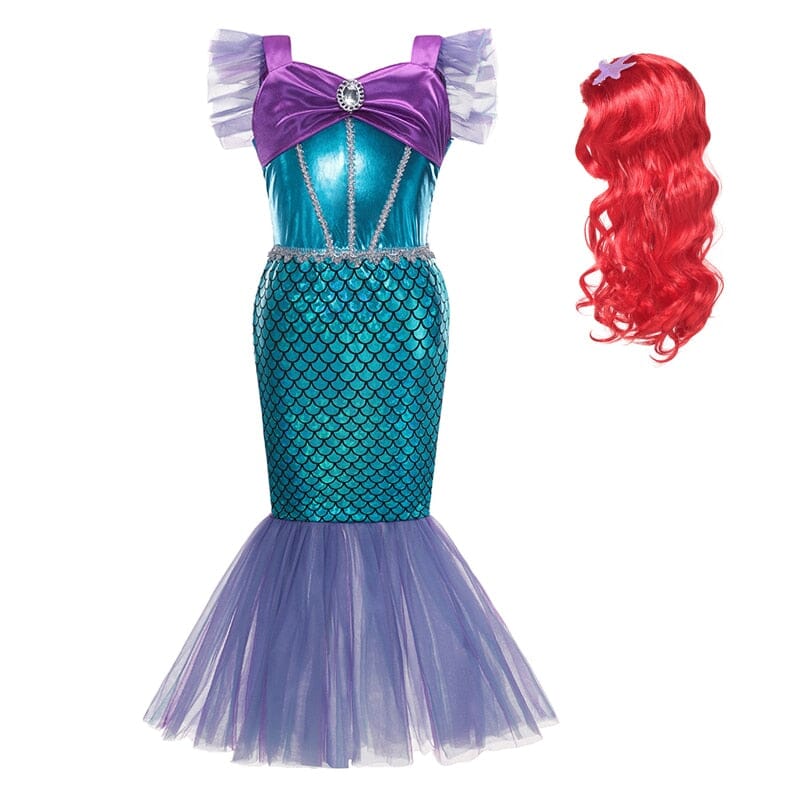 Vestido Fantasia Ariel Encantada - A pequena Sereia + Peruca