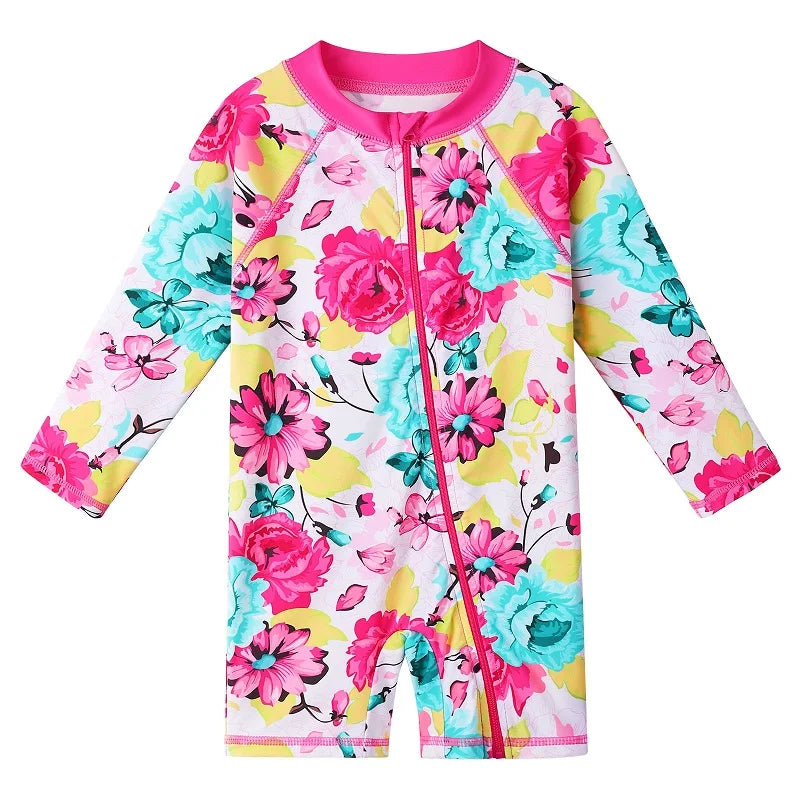 Larger Kids Suit for Girls from Newborn to 6 Years Old, Pink with UV Protection