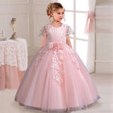 Elegant Princess Party Dress for Girls, Ages 4-12, with Embroidery.
