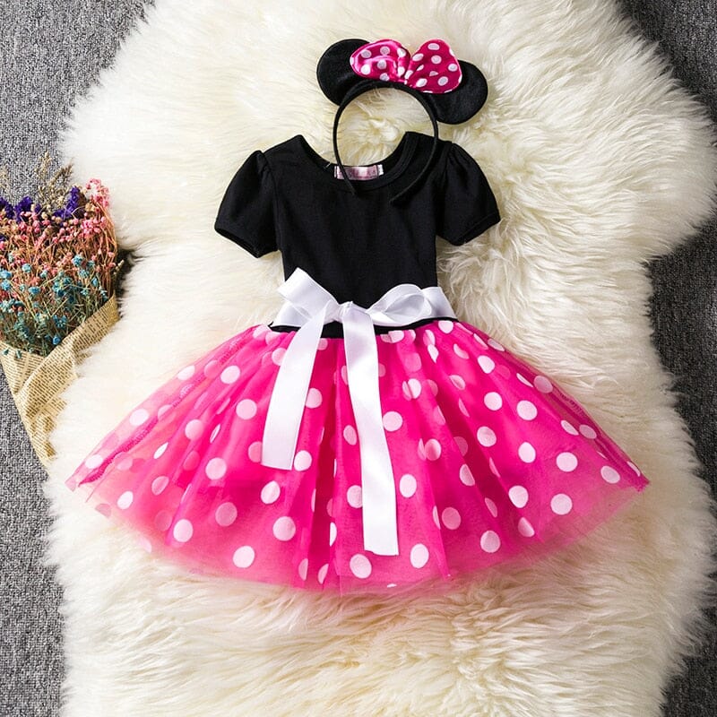 Vestido Fantasia Minnie Rosa com Tiara Infantil