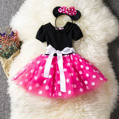 Vestido Fantasia Minnie Rosa com Tiara Infantil