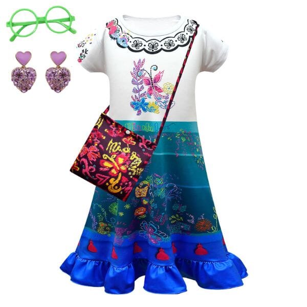 Costume Mirabel Encanto Dress with Bag, Sunglasses, and Earrings