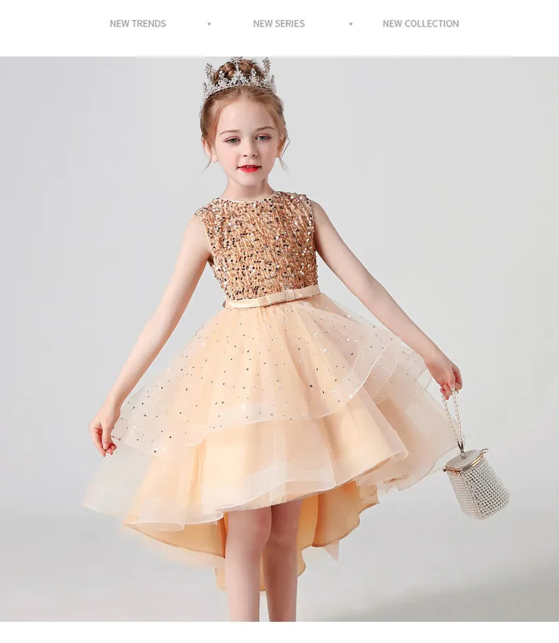 Kids Party Dress with Lace and Sequins
