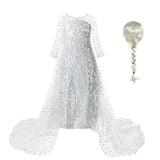 Frozen Elsa Costume Dress with Sequins – White with Wig