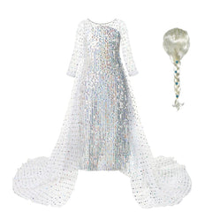 Vestido Fantasia Frozen Elsa Com Lantejoulas - Branco Com Peruca