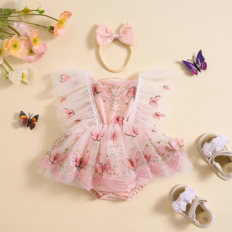 Body Infantil Feminino Tule Borboletinhas + Lacinho