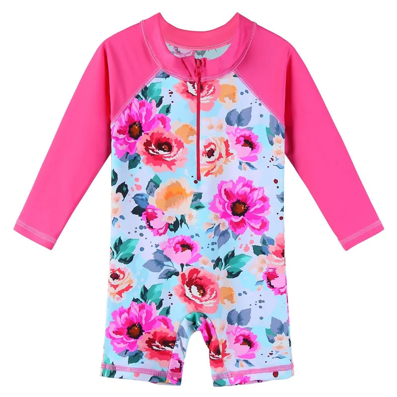 Larger Kids Diaper for Girls from Newborn to 6 Years Old, Hot Pink Flower Design with UV Protection