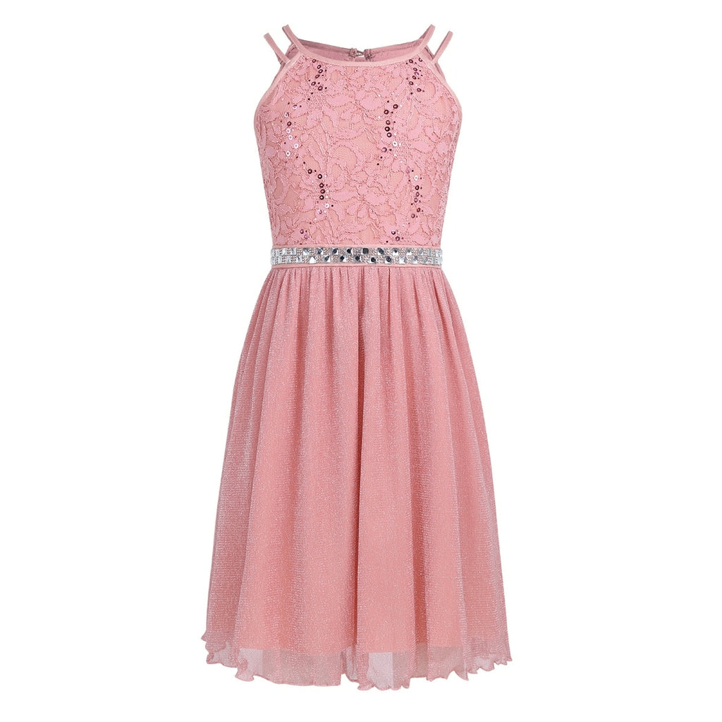 Vestido de Renda Rosa Sem Mangas Infantil